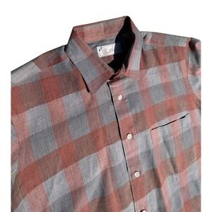Vintage Arnold Palmer Mens Red Grey Plaid Short Sleeve Button Down Shirt Large